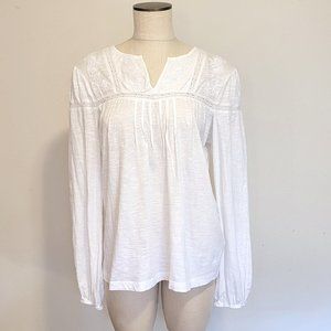 Peasant Top Blouse White Knit Embroidery Caslon L